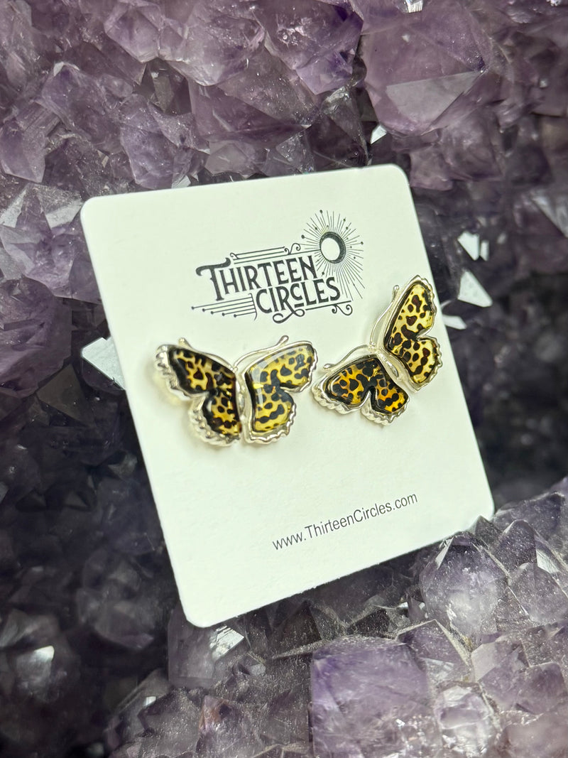 Baltic Cameo Amber Cameo Butterfly Earrings - Sterling Silver