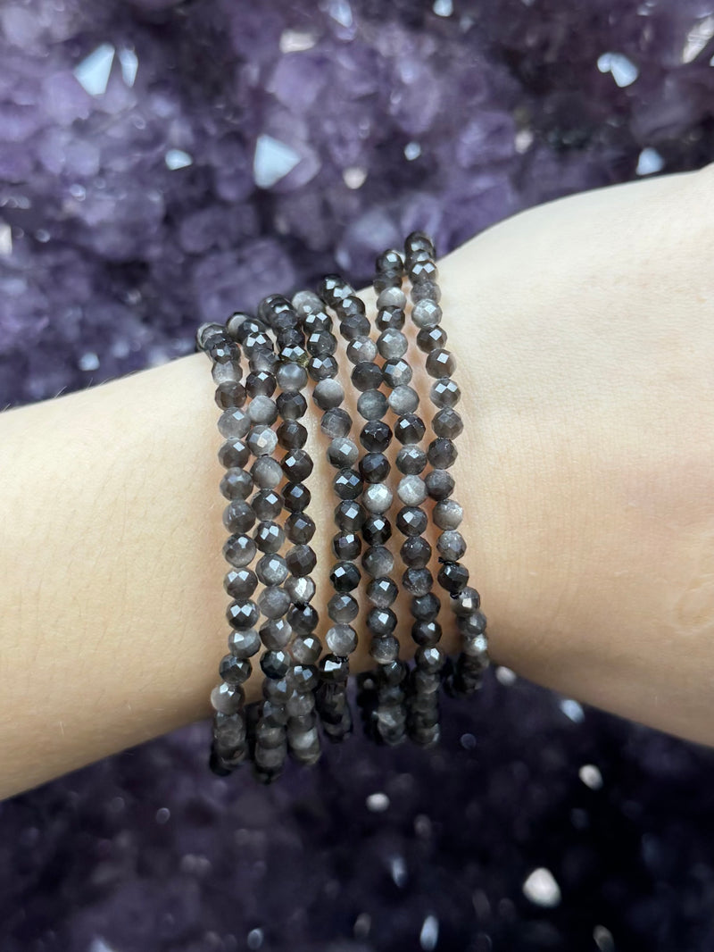 Faceted Silver Sheen Obsidian Bracelet - 4mm