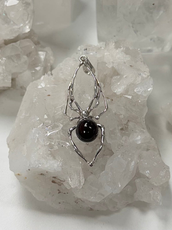 Cherry Amber Sterling Silver “Spider” Pendant