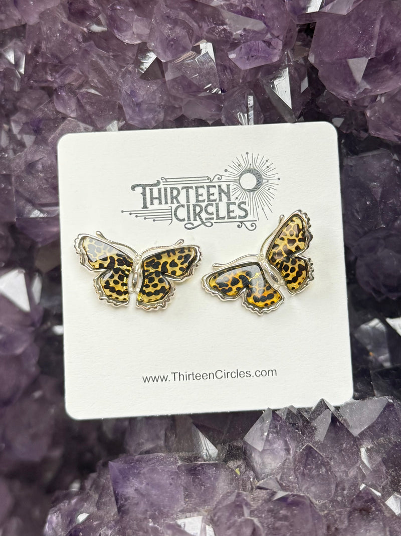 Baltic Cameo Amber Cameo Butterfly Earrings - Sterling Silver