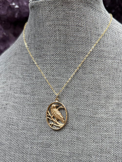 Bronze Raven Necklace with Gold Fill Chain