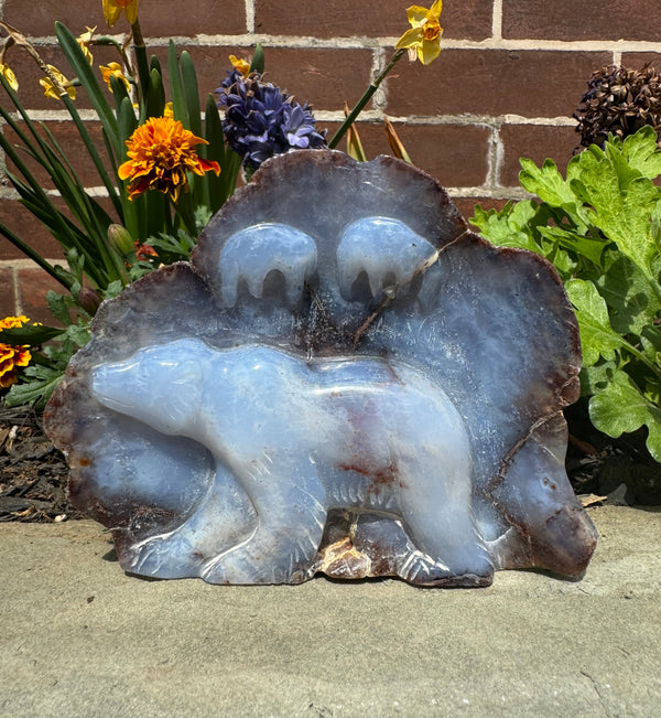 Blue Chalcedony Bear Carving