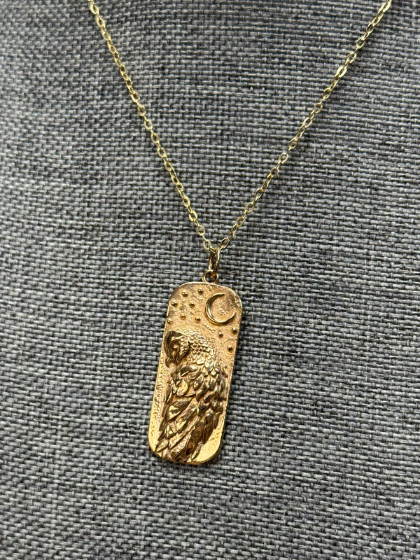 Bronze Barn Owl Necklace with Gold Fill Chain