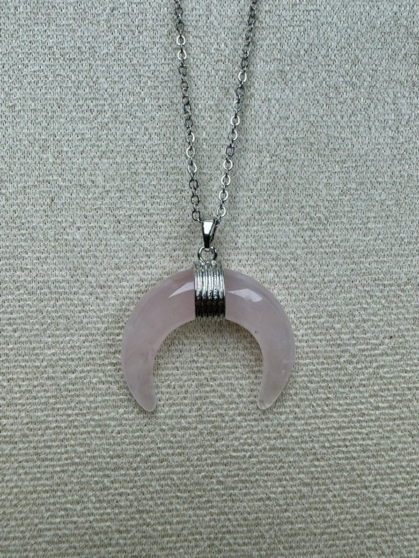 CRESCENT MOON NECKLACES: Rose Quartz