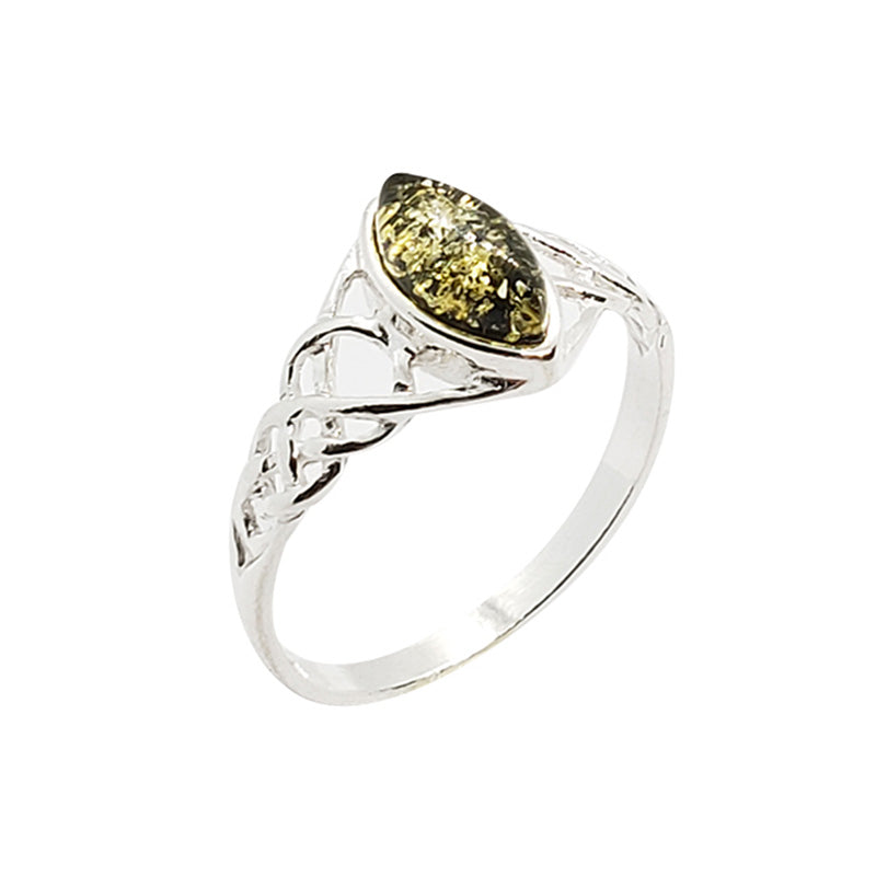 Green Amber Sterling Silver Celtic Style Ring (25)