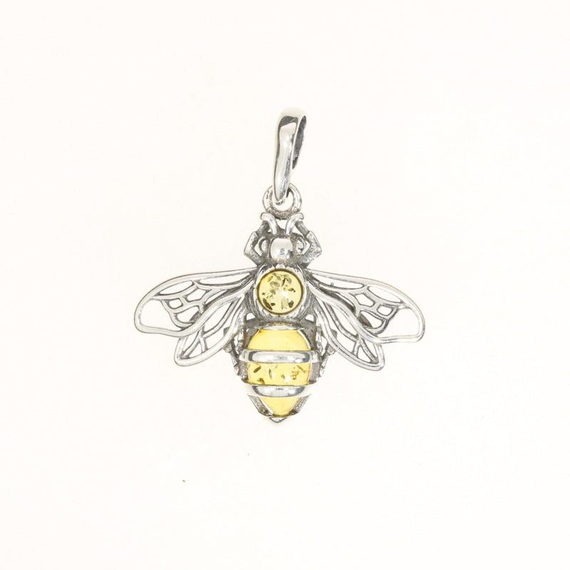 Citrine Amber Sterling Silver Bee Pendant