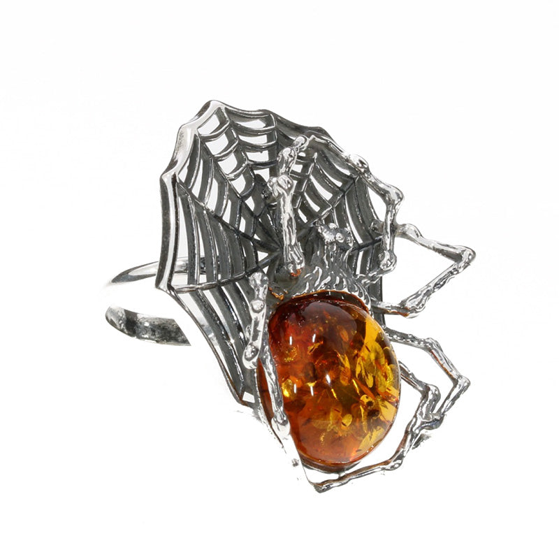 Baltic Amber Spider on Cobweb Adjustable Ring