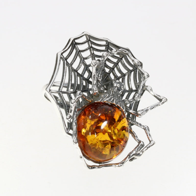 Baltic Amber Spider on Cobweb Adjustable Ring