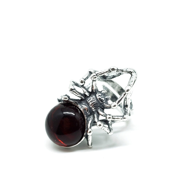 Cherry Baltic Amber Spider Adjustable Ring
