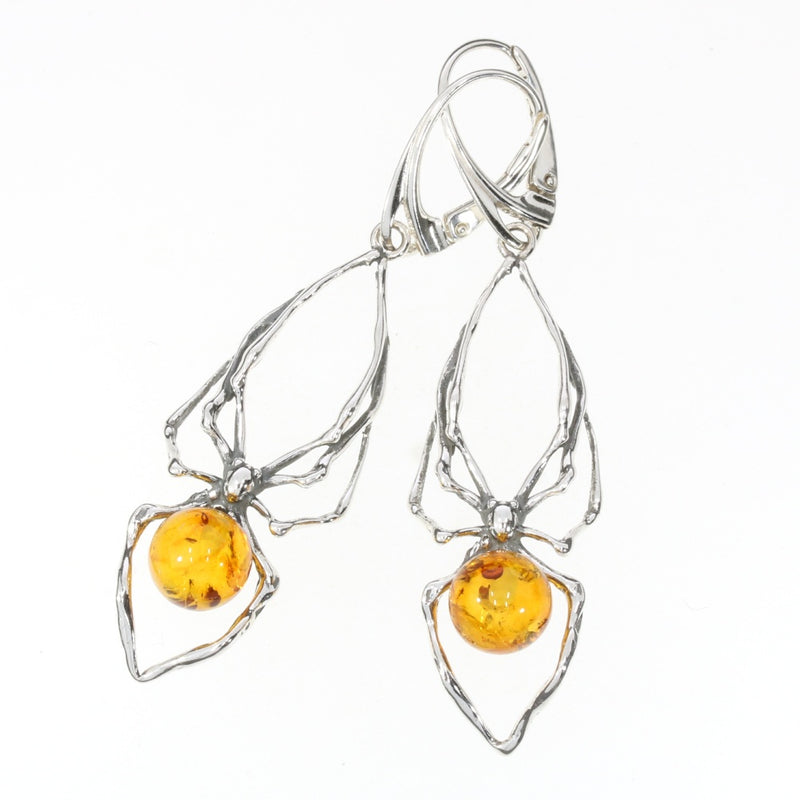 Baltic Amber Sterling Silver Spider Earrings