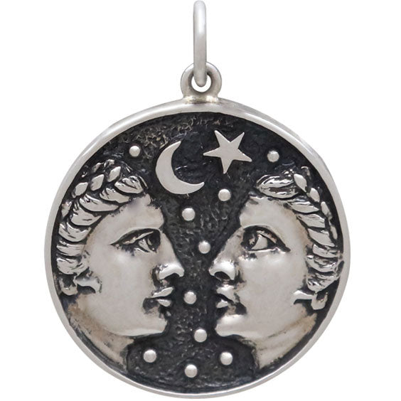 Sterling Silver Astrology Gemini Pendant 24x18mm