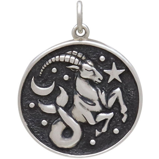 Sterling Silver Astrology Capricorn Pendant 24x18mm