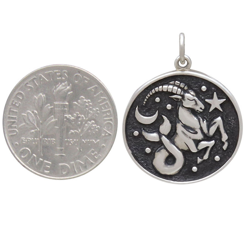 Sterling Silver Astrology Capricorn Pendant 24x18mm