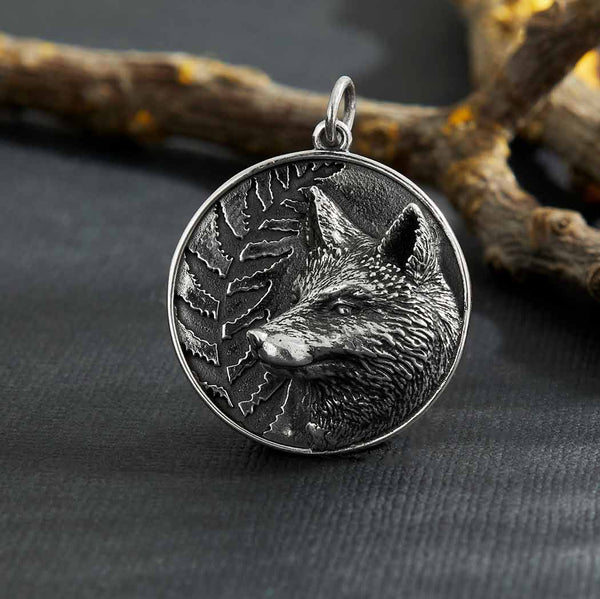 Sterling Silver Fox and Fern Pendant