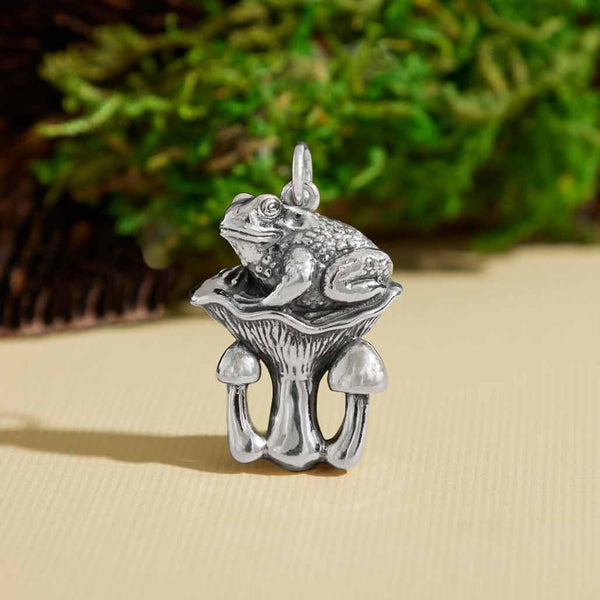 Sterling Silver Toad and Mushroom Pendant