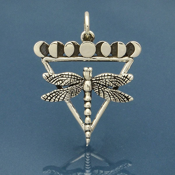 Sterling Silver Dragonfly Charm with Moon Phases