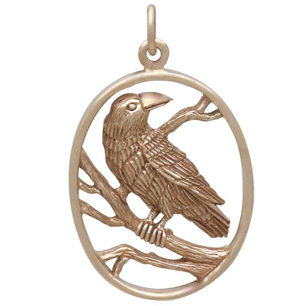 Bronze Raven Pendant in Oval Frame