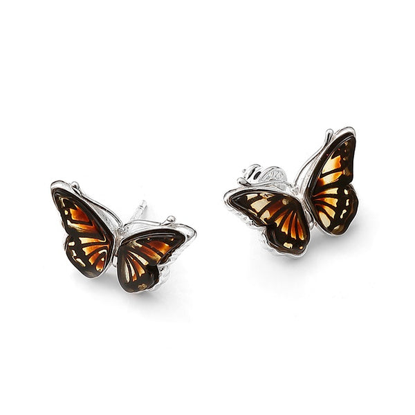 Cameo Amber Sterling Silver Butterfly Stud Earrings