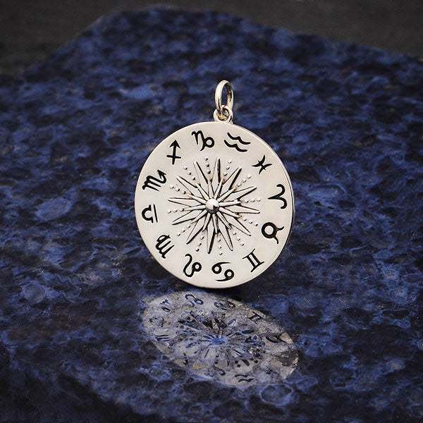 Sterling Silver Sun Pendant with Zodiac Signs