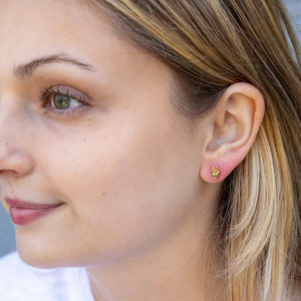 Bronze Heart post earrings with Flame