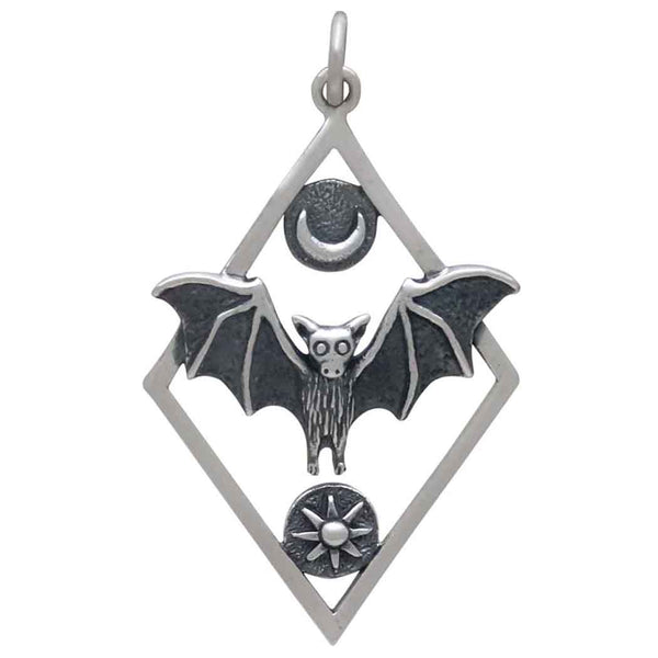 Sterling Silver Bat Pendant in Diamond Frame