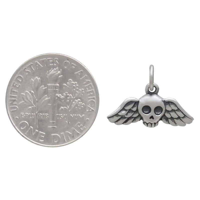 Sterling Silver Mini Winged Skull Charm