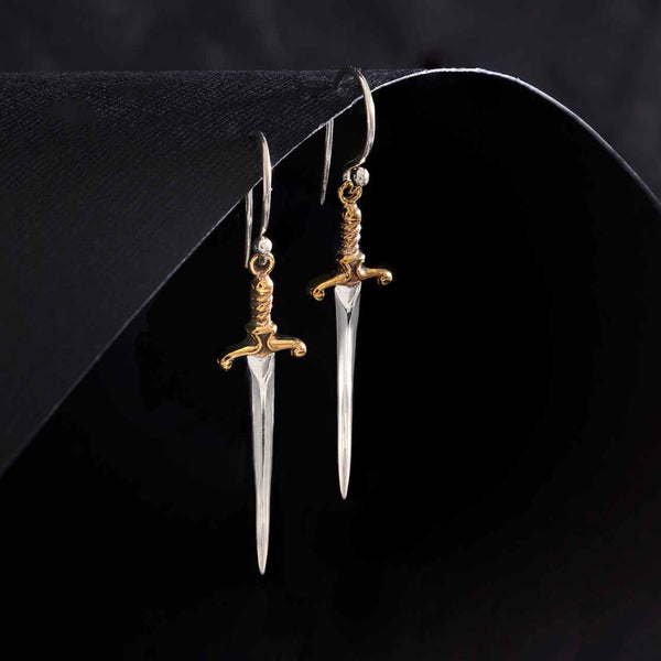 Sterling Silver Sword Dangle Earrings