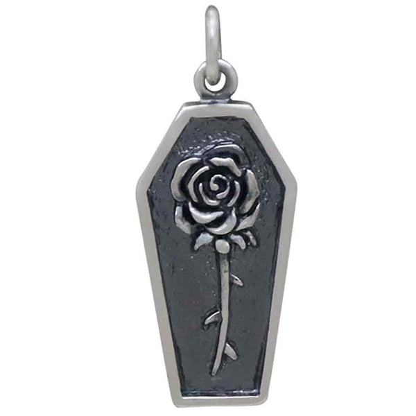 Sterling Silver Rose in Coffin Charm