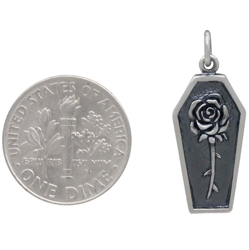 Sterling Silver Rose in Coffin Charm