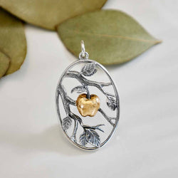 Sterling Silver Leaf Pendant with Bronze Apple