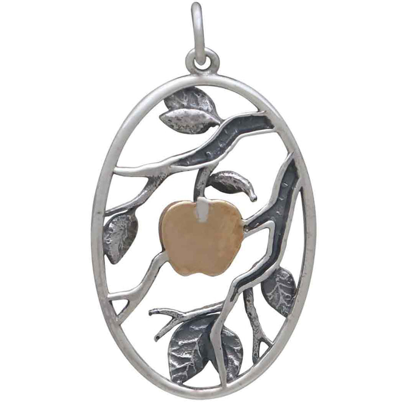 Sterling Silver Leaf Pendant with Bronze Apple