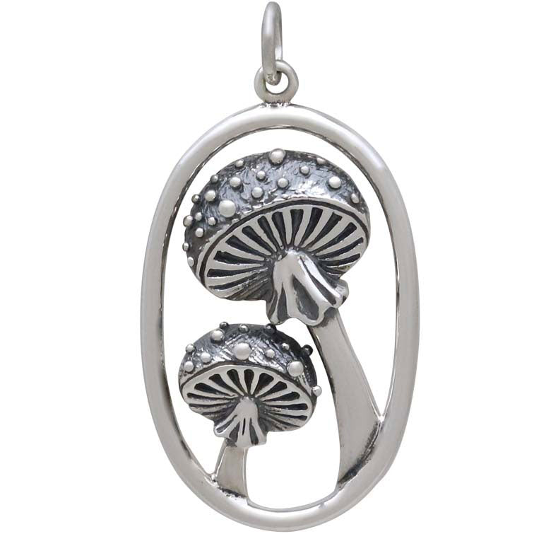 Sterling Silver Agaric Mushroom Pendant in Oval