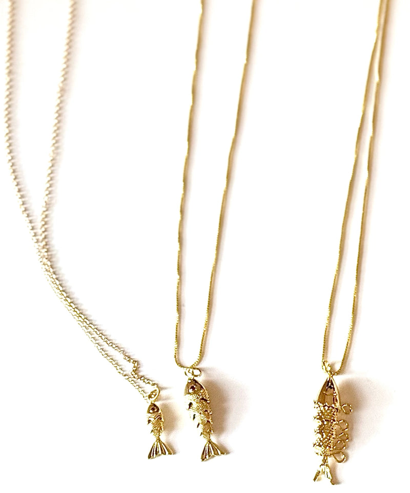 Lure- 14K Gold Steel Articulated Portuguese Fish Necklace : Large