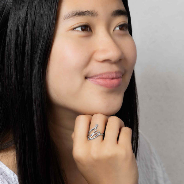 Sterling Silver Adjustable Scissors and Yarn Ring