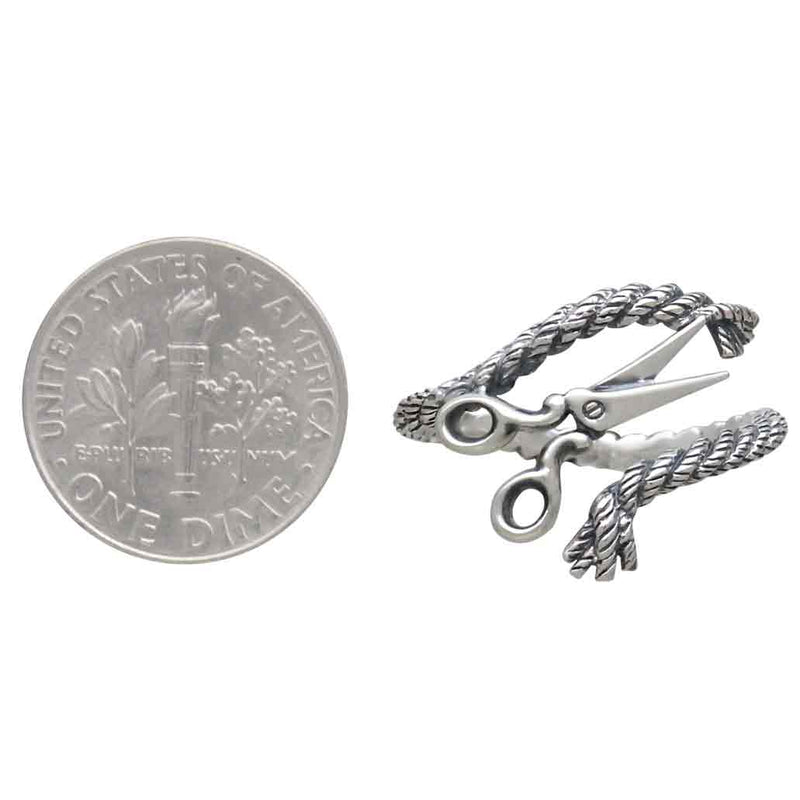 Sterling Silver Adjustable Scissors and Yarn Ring
