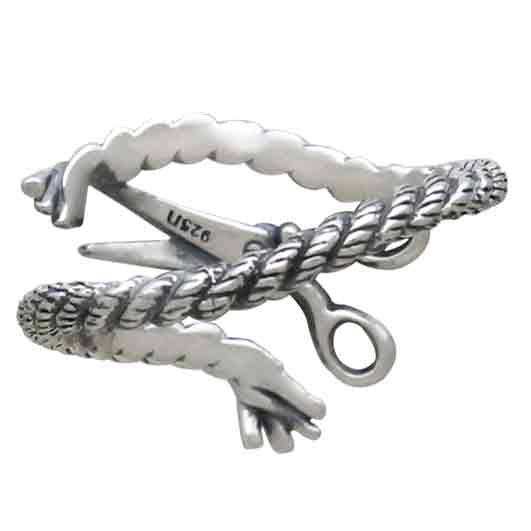 Sterling Silver Adjustable Scissors and Yarn Ring