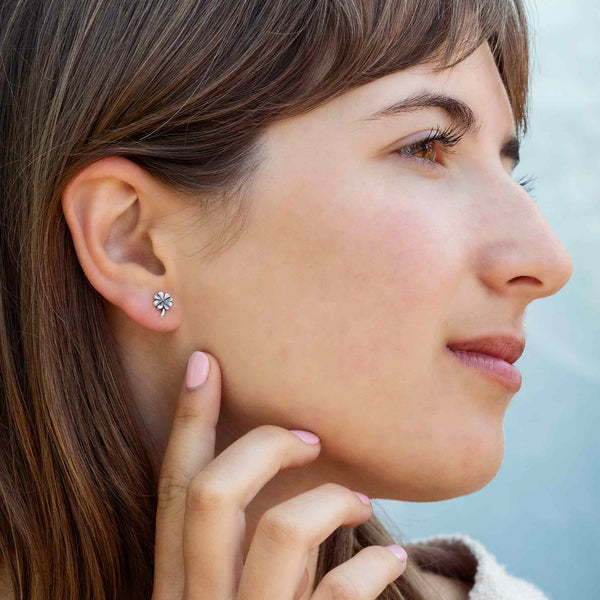 Sterling Silver Lucky 4 Leaf Clover Post Earrings