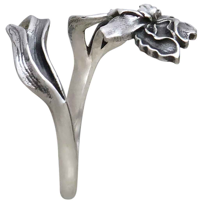 Sterling Silver Adjustable Iris Ring - February Birth Flower