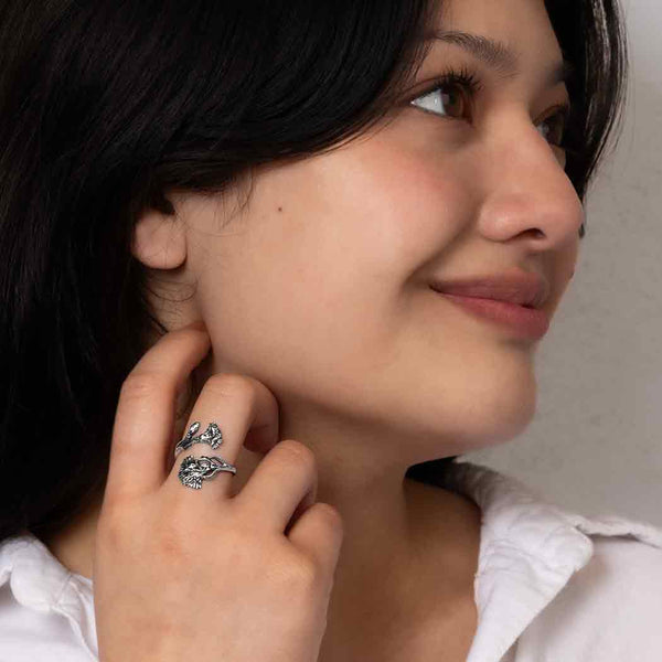Silver Adjustable Carnation Ring - January Birth Flower