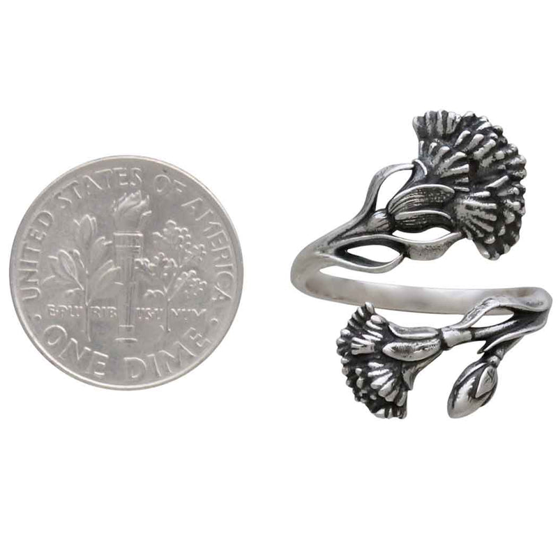 Silver Adjustable Carnation Ring - January Birth Flower