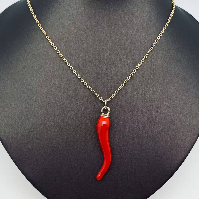 Cornicello- Italian Horn Necklace- Protection and Passion: Gold and Red Enamel