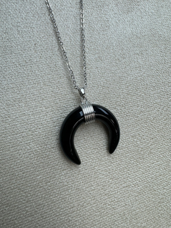 CRESCENT MOON NECKLACES: Black Obsidian