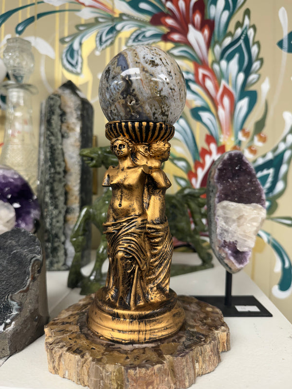 Gold Triple Goddess Sphere Stand