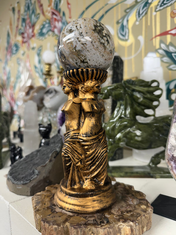 Gold Triple Goddess Sphere Stand