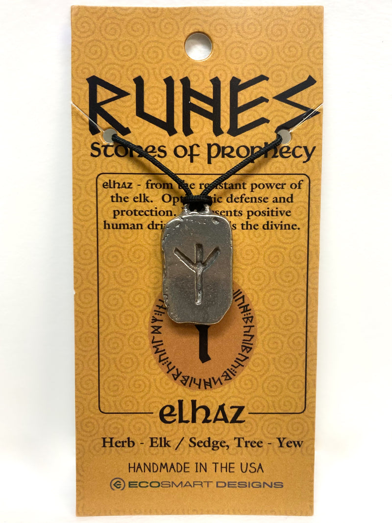 Elhaz Rune Protection Pewter charm on necklace