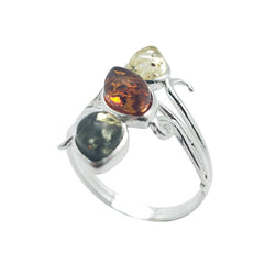 Tri Color Amber Sterling Silver Ring