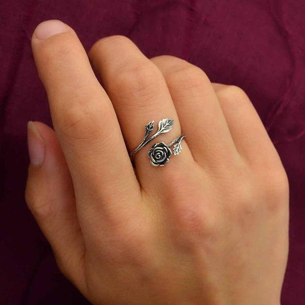 Sterling Silver Rose Adjustable Ring