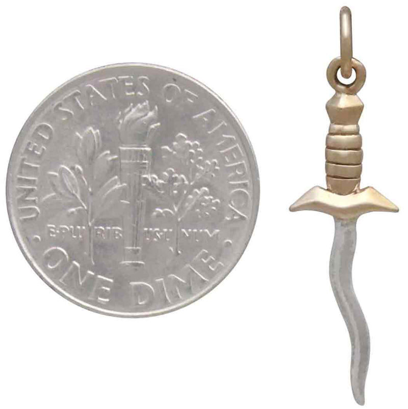 Sterling Silver Wavy Dagger Charm w/ Bronze Handle