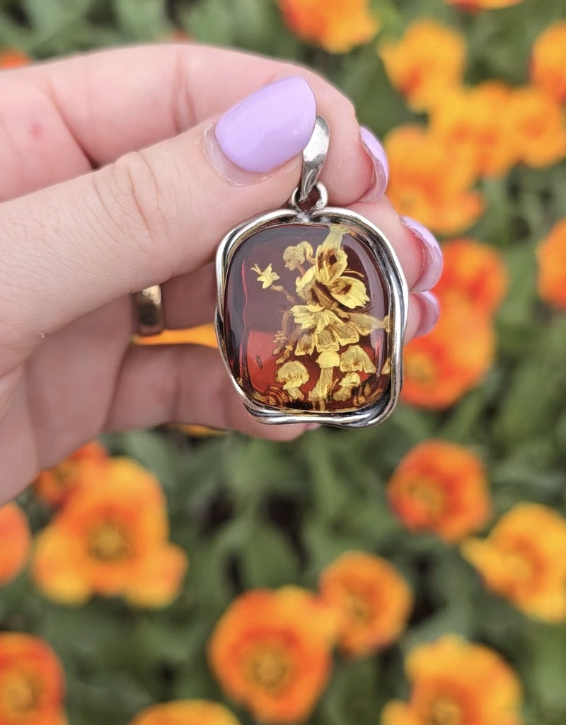 Fairy Cameo Baltic Amber Sterling Silver Pendant
