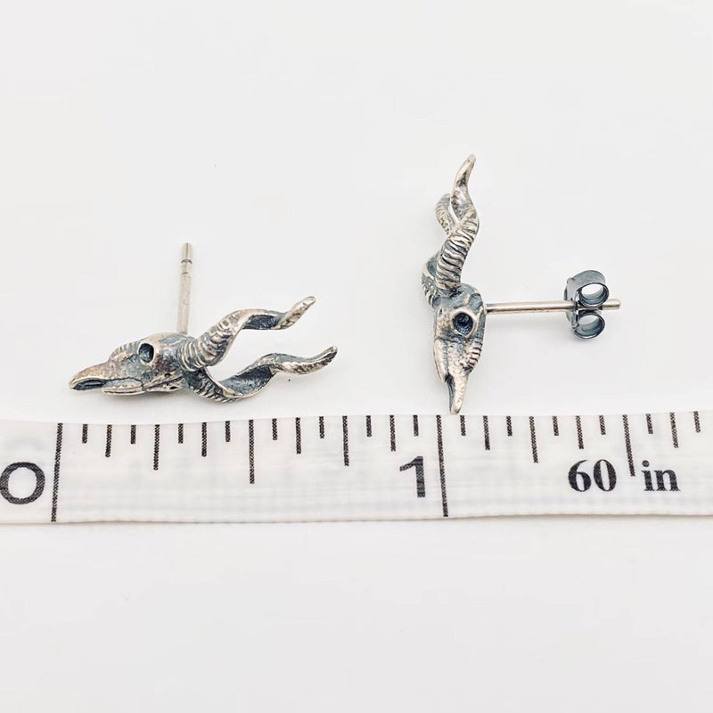 Sterling Silver Goat Skull Stud Earrings